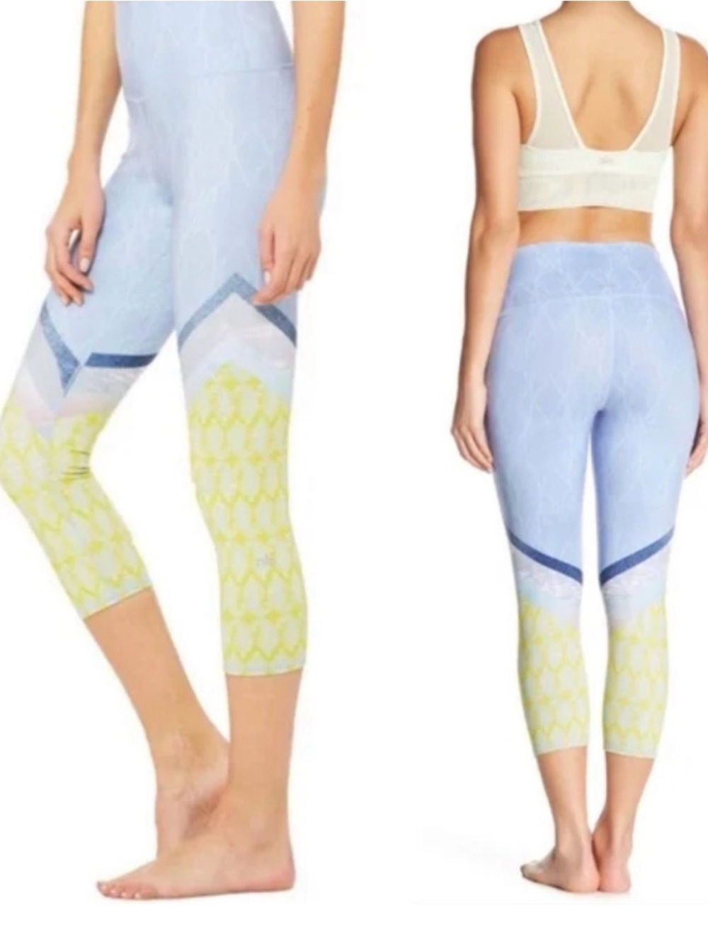 Alo Light Blue & Yellow Patterned Leggings size small